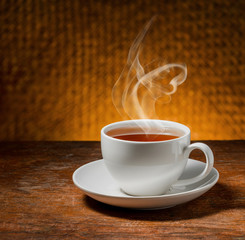cup of tea on a wooden table
