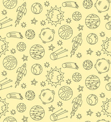 Cute outer space cosmos doodles hand drawn seamless vector pattern