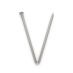 Alphabet made from nails, letter V. 3D illustration