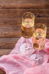 Romantic evening with champagne glasses