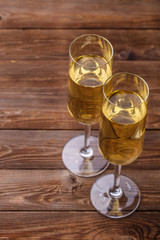 Romantic evening with wine glasses