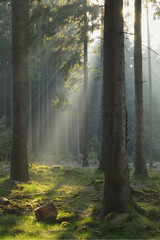 Sunbeams in Spruce Forest