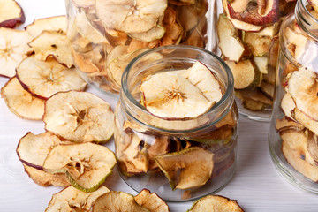 Homemade apple chips. Dried fruit.