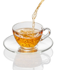 Tea flowing in cup