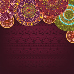 Bordo background with ethnic mandalas