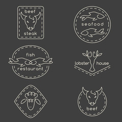 Fototapeta premium Line art restaurant logo set