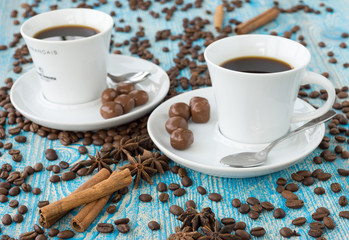 cup of coffee and anise stars