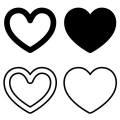Set of graphic heart icons on white background
