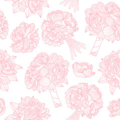 Seamless pattern made of peony bouquets on white background