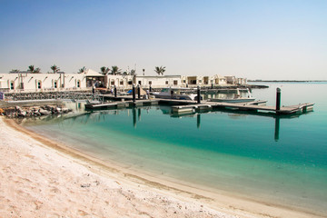 Beach and boats in Marina, Saadiyat island, Emirates