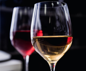 White and red wine in a glass