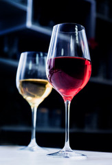 White and red wine in a glass