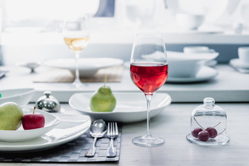 Red wine in a glass.