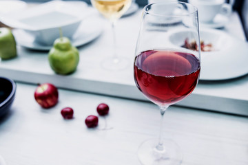 Red wine in a glass.