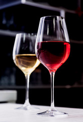 White and red wine in a glass