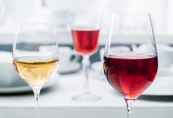 White and red wine in a glass