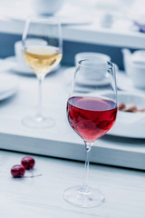 White and red wine in a glass