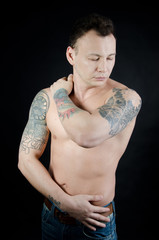 Fototapeta premium Sad sexy man shirtless. 
