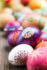 Easter Eggs Shell Detail on Wooden Blurred Background