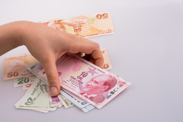 Hand holding Turksh Lira banknotes  in hand