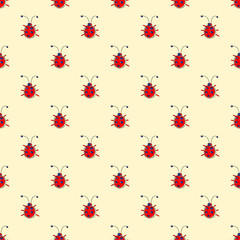 Seamless vector pattern with insect. Cute hand drawn endless background with childish ladybugs. Series of Doodle, Cartoon and Sketch vector seamless patterns.