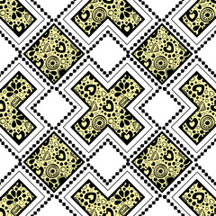 Fototapeta premium Seamless vector decorative hand drawn pattern. Ethnic endless background with ornamental decorative elements with traditional motives, tribal geometric figures, dots and flowers.