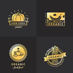 Organic food gold logo vintage vector set. Part seven.