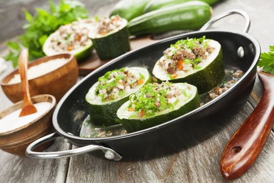Zucchini with meat and rice