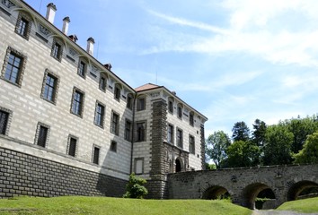 Fototapeta na wymiar Architecture from Nelahozeves chateau and blue sky