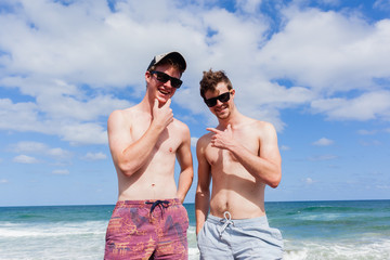 Boys Family Happy Expressions Beach Holidays Shirtless