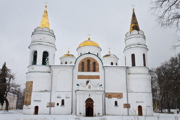 Orthodox Transfiguration Cathedral of the 11th century in Chernihiv. Sights of Ukraine.