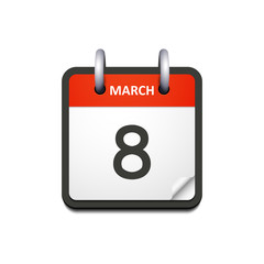Vector calendar icon with 8 march date, isolated on white