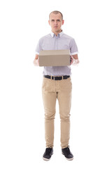 post and delivery concept - full length portrait of young man wi