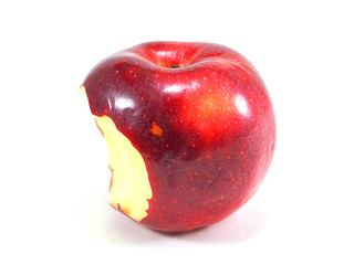 Red apple bite on white background