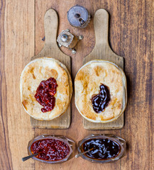 Meat and vegetable pies on the wooden table