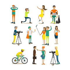 Vector set of characters, photo, video concept design elements, icons