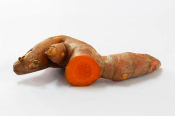 top view Turmeric roots and turmeric powder