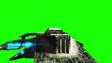Futuristic space ship. realistic metal surface ship, displacement and normal map. Green screen footage.