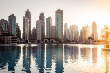 Beautiful view to Dubai downtown and skyscrapers