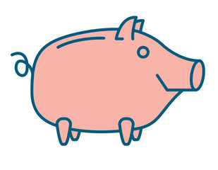 Happy Piggy bank or money box symbol. Thin line linear vector illustration