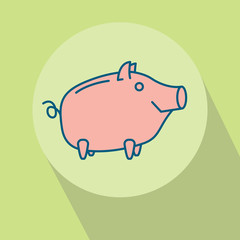 Happy Piggy bank or money box symbol. Thin line linear vector illustration