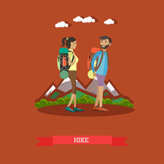 Hiking, summer outdoor activities concept design element in flat style.