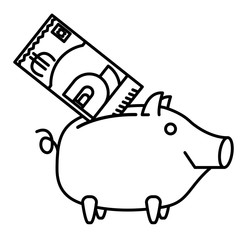 Happy Piggy bank or money box symbol. Thin line linear vector illustration