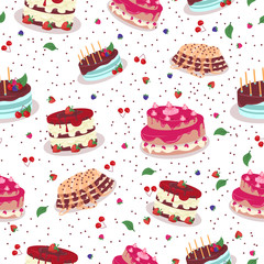 Tasty Celebratory Cakes Vector Seamless Pattern
