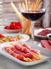 Mix of meat products and  appetizers
