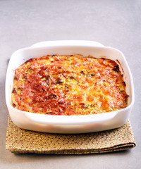 Cabbage and bacon bake in tin