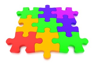 3D rendered Jigsaw Puzzle concept, depicting teamwork and connection