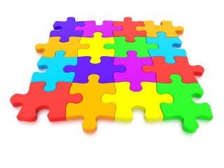 3D rendered Jigsaw Puzzle concept, depicting teamwork and connection