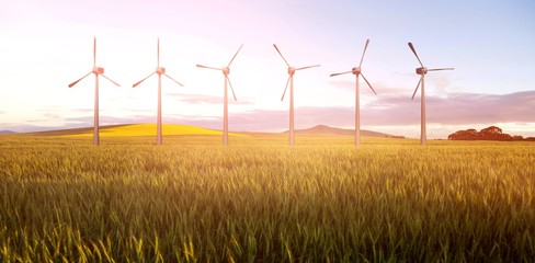 Composite image of digital composite image of wind turbines 3d