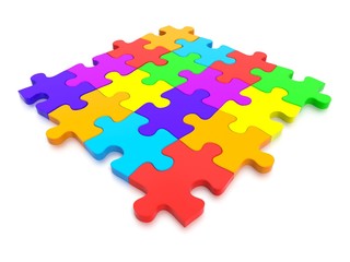 3D rendered Jigsaw Puzzle concept, depicting teamwork and connection